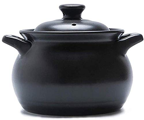 Household Mini Gas Safe Anti-blanching Soup Pot with Lid,Clay Can Stone Cocotte(Black 3300ml)