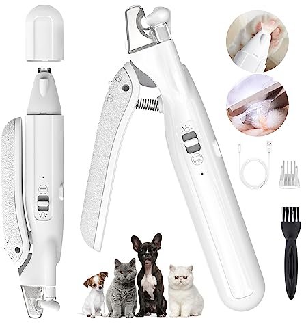Kriogor Schermaschine Hund Pfoten Leise mit Krallenschere/Led-Licht, Haarschneidemaschinen für Haustiere, Hundeschermaschine Pfotentrimmer für Hunde Katzen Pfoten, Augen, Ohren, Gesicht, Körper
