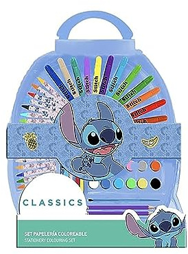 Stitch Malset 50-Teilig - Enthält Marker Stifte, Wasserfarben und Buntstifte - Mit Schere und Lineal - Original Produkt in Spanien Designed