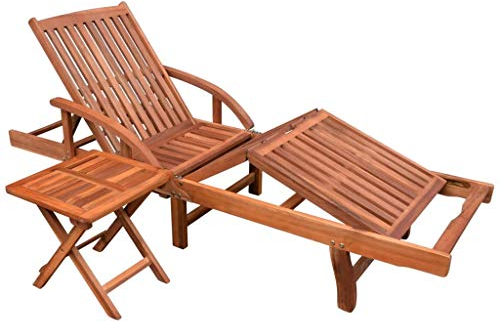 BULANED Sonnenliege mit Tisch, Gartenliege, Liegestuhl, Sonneninsel Outdoor, Sonnenstuhl, Gartenmöbel, Bäderliege, Relaxliege, Terrasse, Massivholz Akazie