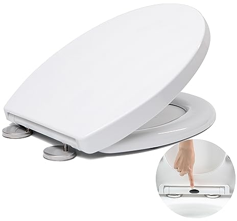 Sedile WC con chiusura ammortizzata, con sgancio rapido per una facile pulizia, sedile WC standard Oval, fissaggio superiore semplice, sedile universale non sbattente, bianco