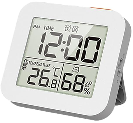 Fenteer Digitale Duschuhr, spritzwassergeschützte Digitaluhr für das Badezimmer, großes LCD-Display, überwacht Temperatur in C/F und Luftfeuchtigkeit, Weiß