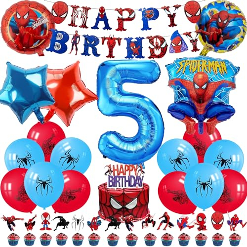 5th Birthday Party Decorations Boys- 5rd Kids Ballon Birthday Decorations Foil Balloons Happy BirthDay Banner Party Latex Balloons Cake Toppers for Theme Party Supplies DecoratioN