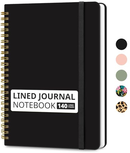 Taja Lined Spiral Journal Notebook for Women & Men, 140 Pages, College Ruled Hardcover Notebook for Work & Note Taking, Journals for Writing, A5(5.7 x 7.9) - Black