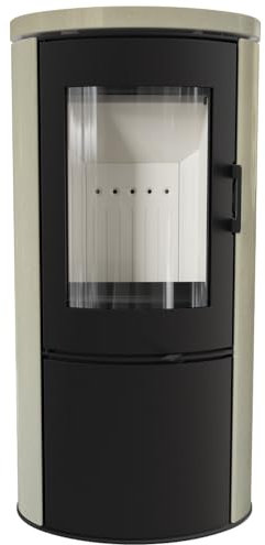 KRATKI Kaminofen AB Crema für den Innenbereich, Auto-Schließen, freistehend, BImSchV 2-konform, 8kW, thermische Effizienz, 78%, Stahl und Gusseisen, Schwarze Lagerkammer, 105x52 cm [Energieklasse A]