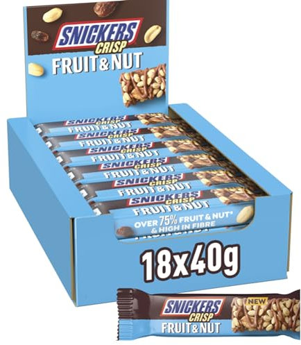 Snickers Crisp Fruit & Nut Milk Chocolate Snack Bars 18 x 40g, Bulk Chocolate Box, Ideal for Gift, Snacks or Hamper