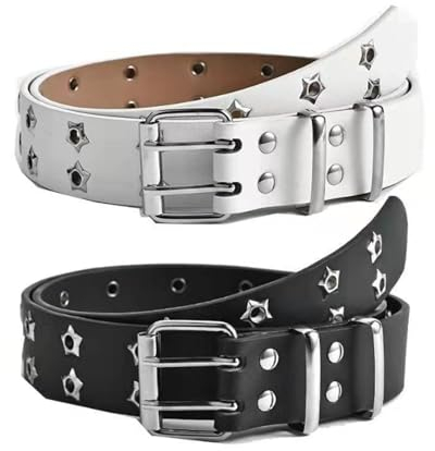 Kalamakala Punk Gürtel 2 Stücke, Nietengürtel Damen und Herren, Doppelloch Leder Metall Punk Rock Nietengürtel für Cosplay Gürtel Hip Hop Rock Gürtell Oder Gothic-Outfits