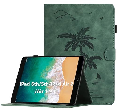 Oduio Hülle für iPad 9.7 Zoll 2018/2017(6./5.Generation), Premium PU Leder Multi-Winkel Folio Schutzhülle mit Kartenschlitz und Auto Schlaf/Wach Funktion für iPad 5/6/Air 2/Air 1, Grün