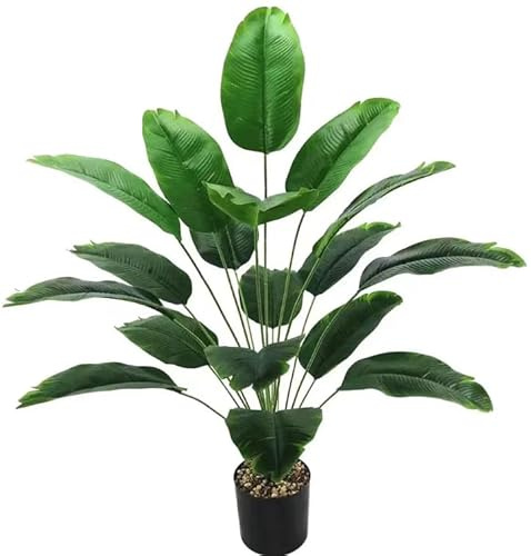 Generisch Bananier tropical en plastique SKD artificiel - 90 cm - Grand palmier artificiel - Avec pot décoratif - Oiseau de paradis