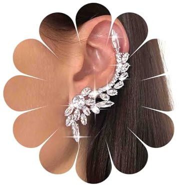 TseenYi Pendientes de Hoja de Cristal Ear Cuff Rhinestone Crawler Earrings Plata Zircon Cúbico Clip-on Joyería para Mujeres y Niñas
