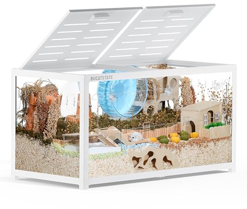 BUCATSTATE Jaula para Hámster 3.0: Metal Espaciosa Hábitat para Animales Pequeños Apilable con Acceso Superior, Fácil Montaje para Hámster Sirio Enano, Ratones 100L x 50W x 52H CM (Blanco)