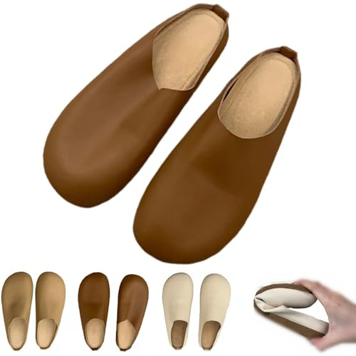 Pantuflas ortopédicas de cuero italiano para mujer, zapatos ortopédicos sin cordones con puntera cerrada y zuecos con soporte de arco, Brown, 39 EU