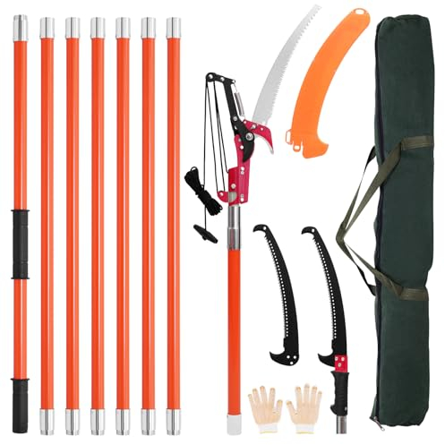 WZTO Astsäge mit Teleskopstiel,8 m Höhenverstellbar 2,24m-8,24m Klinge aus Kohlenstoffstahl mit Tragetasche und 2 Sägeblätter bis 10m Arbeitshöhe Manual Pole Saw for Pruning Palms and Shrubs