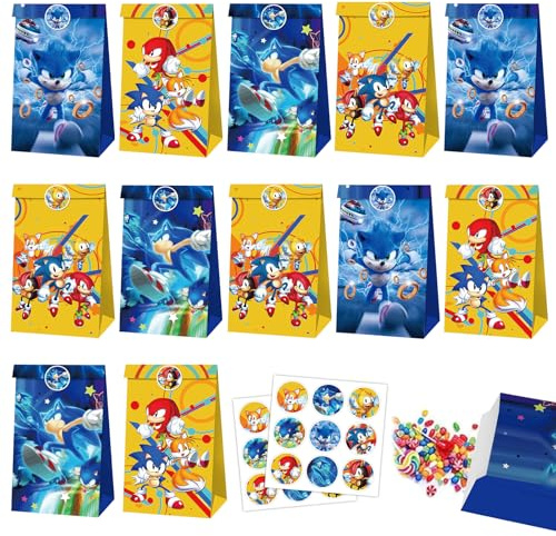 Mizijia 12 Stück Soni Geschenktüte Klein, Soni Mitgebsel Papiertüten Kindergeburtstag, Party Süßigkeiten Tüten mit 18 Aufkleber, Geschenkpapier Verpackungen für Kindergeburtstag, Weihnachten