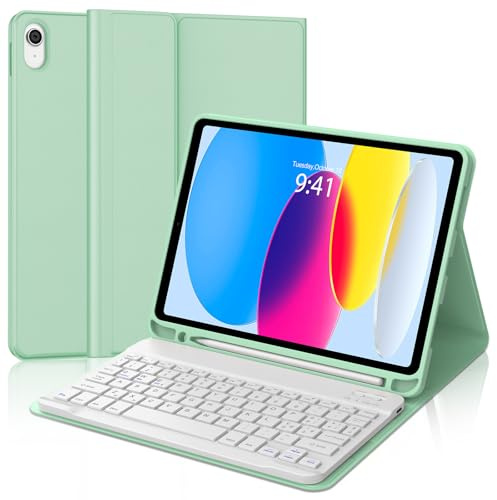 Occtingkind Custodia con Tastiera per iPad 11 Generazione A16 2025 11 e 10 Generazione 2022 10,9, Senza Retroilluminazione Senza Touchpad, Tastiera Bluetooth, Italiano Layout USB-C, Verde menta