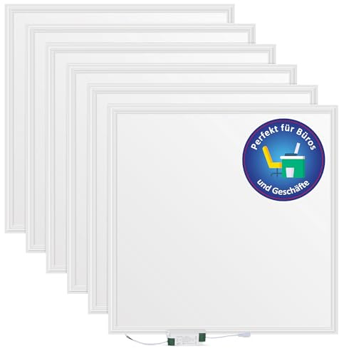 LECOM 6x LED Panel 62x62 Neutralweiß 4000K CRI90 LED Rasterleuchte Flach | LED Deckenpanel CRI90 für natürliche Farben und Details. Perfekt für Büro, Praxis, Showroom, Schulungsraum, Museum.