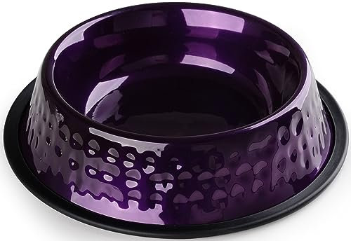 StilGut Fressnapf für Hund & Katze 2er-Set, Futternapf aus Aluminium 0,9 l, Hundenapf, Katzennapf, Wassernapf - 2er-Set - Lila gehämmert