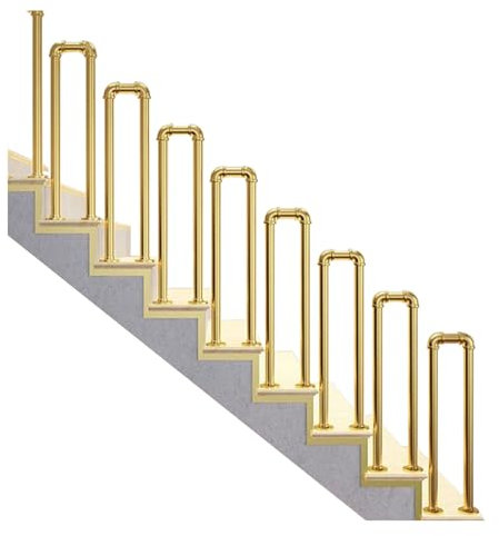 ASerZenith Treppenhandläufe Metall-Treppenhandlauf für drinnen und draußen, Sicherheitsschutz und Absturzsicherung, U-förmige Baluster für Deckkorridor Gar,Gold-H 25,59 Zoll/5 Stück