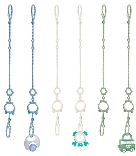 Sopkdey Toy Straps for Baby, 6pcs Adjustable Toy Holder for Stroller Accessories, Silicone Baby Tether Pacifier Clip, No Throw Baby Travel Essential Leash for High Chair, Car Seat, Baby Toy Clips