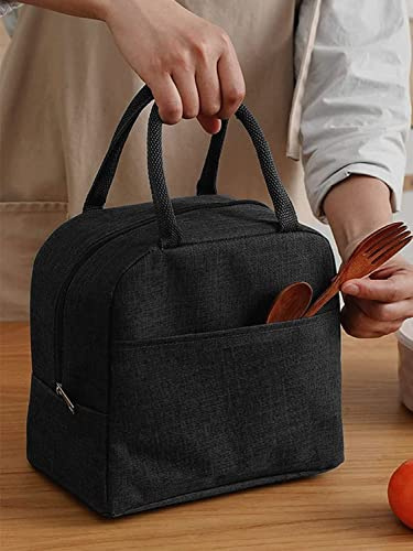 HYLOL Lunch Bag/Tiffin Bag/Insulated Storage Bag Portable Reusable Cotton Tote Bag for Women Office, College and School (Black 01), 6L