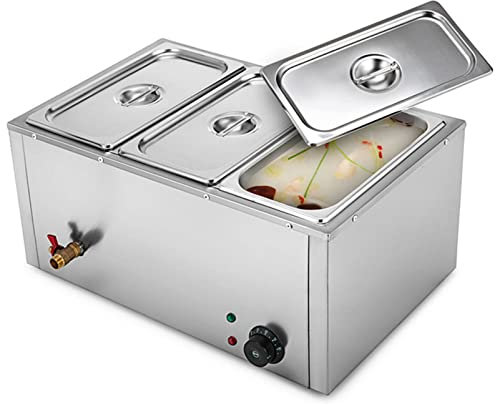 Scaldavivande Elettrico, scaldavivande Commerciale, Tavolo da Vapore in Acciaio Inox a 3 teglie da 850 W, Controllo Temperatura 30-85 Scaldavivande Elettrico con coperchi Feste, Catering, ristorant