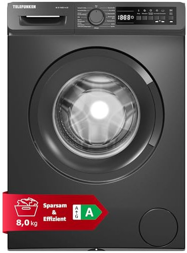 Telefunken Waschmaschine 8kg | Frontlader 1400 U/Min. | Inverter Motor - Leise & Effizient | AquaStop - Schutz vor Wasserschäden | Schontrommel | Washing Machine | 15 Programme | EEK A | W-8-1400-A-DI