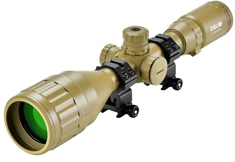 ESSLNB Rifle Scope 3-9X50mm Red Green Blue 3 Brightness Settings Red Dot Sight with Sunshade Tube Rangefinder Optical Lens 20mm/22mm Picatinny Rail Mount For Hunting (Sand)