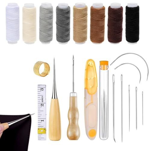 LEOINAER Kit Cucito Premium - Set Completo di Ago da Cucito, Ago per Pelle, Ago per Ricamo, Forbici e Attrezzi Multiuso - Set da Cucito Completo per Tutti i Progetti - 1 Kit