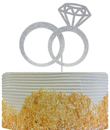 Diamond Ring Cake Topper, Wedding Anniversary, Bridal Shower, Engagement Decorations, Wedding Party Decorations Supplies, Double Sided Silver Glitter