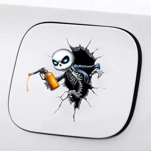 Iprokiu Totenkopf-Auto-Tankdeckel-Aufkleber, lustiger Risskelett-Tankdeckel-Aufkleber, wasserdicht, 3D-Fahrzeug, LKW, SUV, Auto, Tankdeckel, Dekoration, Cartoon-Auto-Aufkleber (Horror-Skelett)
