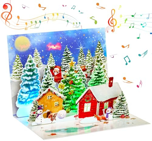 Cartolina pop-up 3D di Natale con luce e musica, biglietti di auguri pop-up per Natale, biglietti di Natale, divertenti regali di Natale per bambini, regali di giocattoli per feste di Natale
