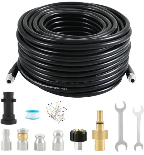 30M Pressure Washer Drain Pipe Hose Cleaning Kit with Jet Nozzle and Rotating Jet Nozzle for Karcher K2-K7 Series and Bosch Pressure Washer, 400 Bar/5800PSI, Suitable for Drain Blockage and Cleaning