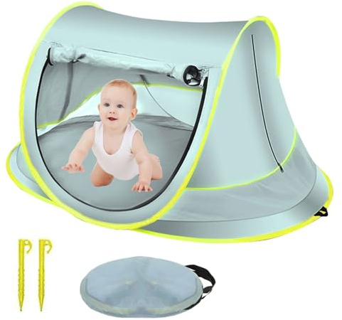 Tente de plage pop-up pour bébé avec piscine, portable, protection UV, parasol, avec sac de rangement, imperméable, pour pique-nique, jardin, bleu, grande taille