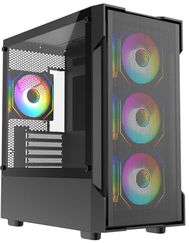 CiT Bolt Gaming PC Case, Micro ATX PC Case with 4 ARGB Fans, Mesh, Black | High airflow mesh computer case with 4 ARGB infinity fans, tinted tempered glass and 360mm liquid cooling radiator support