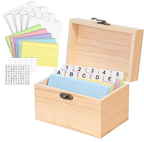 Generisch Holz Karteikartenbox A7 Mit 150 Karten, Rezeptbox Aus Holz Mit Registerkarten, Karteikarten Organizer Für Notizen, Rezepte, Postkarten Und Büro Schule Hochzeit (15x10x10,5 cm)
