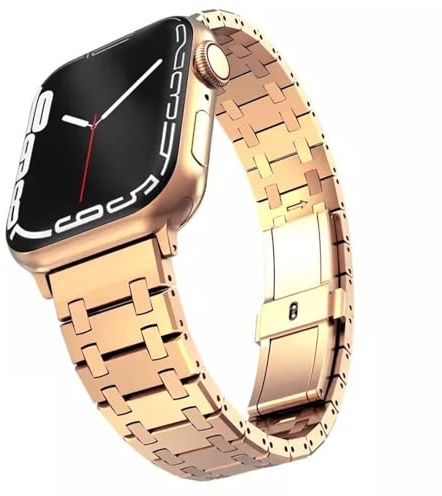 Jazoxy Stainless Steel Strap For Apple Watch Ultra band 49mm 38/40/41mm 42/44/45mm S10 42MM 46MM Bracelet For s 10 9 8 7 Se 6 5 4 Se Watchbands(Rose gold,S10 42MM)