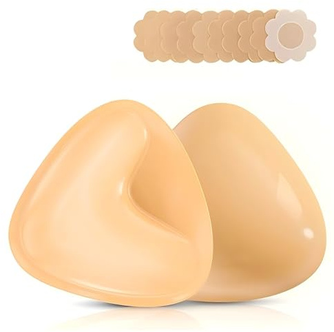 Ultra Push up Sticky Bra, Double Sided Adhesive Bra Pads Inserts, Invisible Stick on Bra for Women Bikini Swimsuit Sports Strapless Backless Bra, Waterproof & Lightweight, Beige