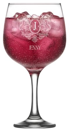 ukgiftstoreonline Personalised Balloon Cocktail Glass, Gift for Her, 21cm Height, Engraved Crest Design, Gin and Tonic Glassware with Presentation Box