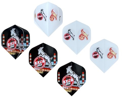 FC Köln Dart Flights 6er Set | 2 Motive Logohistorie und Stadion bei Nacht | Schwarz und Weiß | Kunststoff