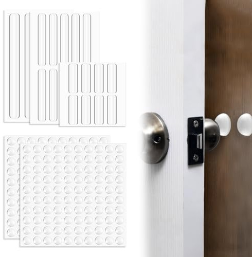 NOPVUFA 222 Pezzi Gommini di Silicone Trasparenti Autoadesivi Ammortizzatori per Porte Assorbimento Urti Silenziosi per Mobili Porte e Armadietti 200 Rotondi e 22 Fasce Alta qualità Morbide