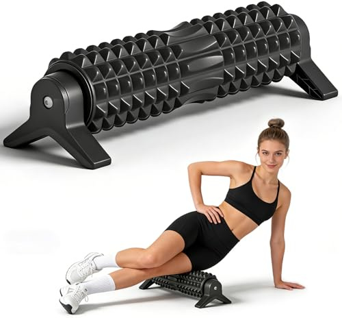 Faszienrolle Wirbelsäule, Foam Roller für Rücken Beine, Yoga Pilates Faszienrolle mit Ständer, Rückenrolle zur Muskelverspannungen Lindern, Schwarz