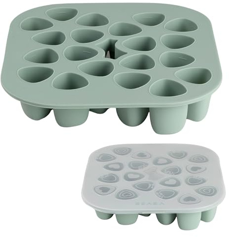 BÉABA, Mini Multiportions Silicone, Qualité Premium, Résistance Thermique Extrême, Four, Micro-onde, Congélateur, 20 Alvéoles Indépendantes, Couvercle Hermétique, 20 x 35 ml, Vert sauge