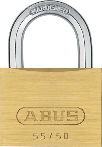 ABUS Padlock 55/50 Brass - Hardened Steel Shackle, Weatherproof, 50 mm | Automatic locking, precision pin cylinder with mushroom head pins - suitable for loop cables, doors, gates & cabinets