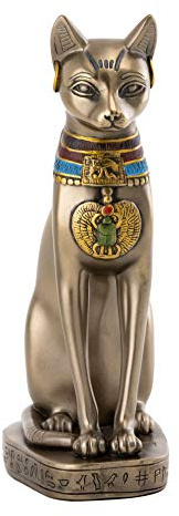 Top Collection Figura de Gato Egipcio Bastet de 8 Pulgadas de Alto. Réplica auténtica para honrar a tu Querido felino. Polvo de Bronce Mezclado con Resina, Acabado de Bronce con Detalles de Color.