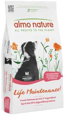 Almo Nature Life Maintenance Cibo Secco per Cane M al Salmone 12 kg – Crocchette Complete per Cani Adulti di Taglia Media