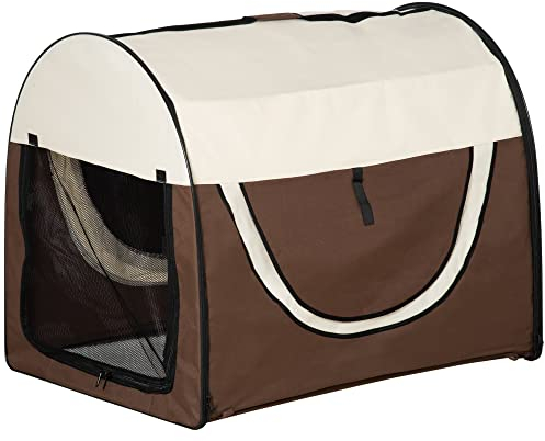 Pawhut Hundebox Faltbare Hundetransportbox Transportbox für Tier 2 Farben 5 Größen (XXL (97x71x76 cm), kaffeebraun-Creme), L97 x B71 x H76 cm