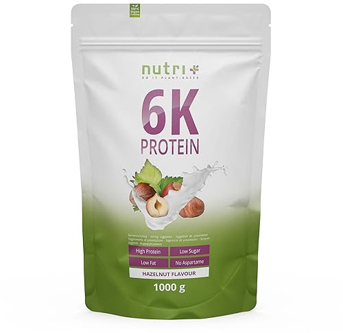 nutri+ Proteine 6K in Polvere a Base vegetale Gusto Nocciola 1 kg - 6 Componenti proteiche con Isolato di Proteina di Piselli Soia Grano Riso Girasole Mandorla