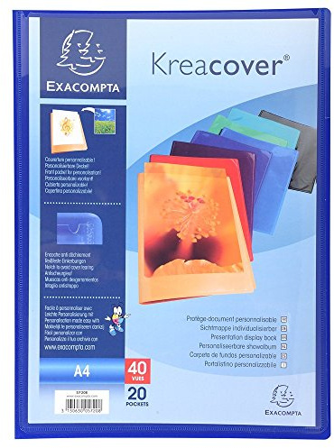 Exacompta 5720E Sichtmappe KreaCover OPAK aus Kunststoff DIN A4 mit 20 Klarsichthüllen, 40 Sichten, Tasche am Vorderdeckel zum selbstgestalten, Aktenhülle, Prospekthülle, 1 Stück Zufallsfarbe