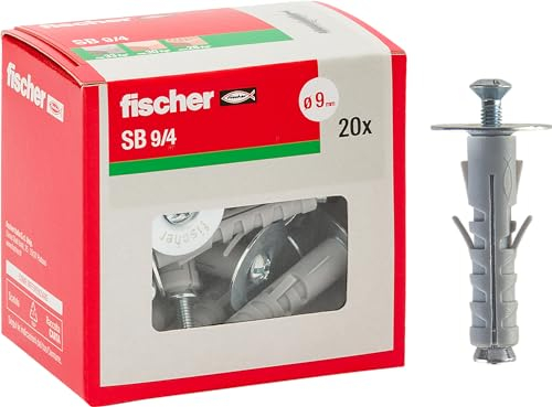 Fischer 20 Tasselli SB 9 con Vite Testa Svasata M4, Universali per il Fissaggio su Muro e Cemento, 508234