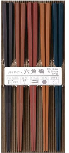 Sunlife Chopsticks Colorful Hexagonal PBT Chopsticks Made in Japan Dishwasher Safe 9.1 inches (23 cm) Set of 5 Pairs